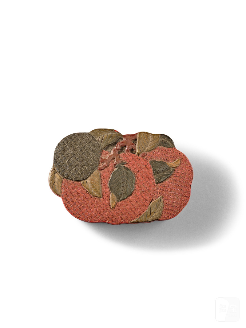 清十八至十九世紀 剔彩雙荔枝式蓋盒 | A CARVED POLYCHROME LACQUER 'LYCHEE' BOX AND COVER - 图1
